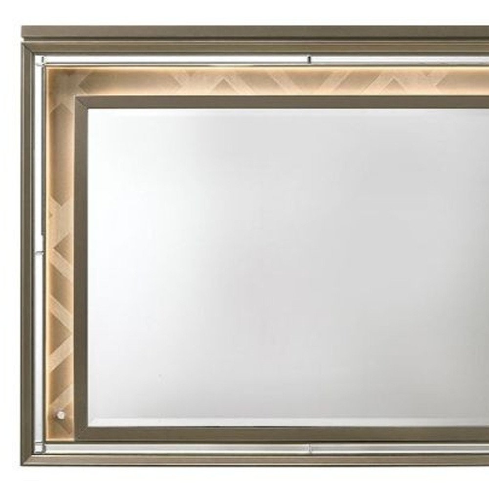37" Champagne Lighted Wood Framed Mounted Dresser Mirror