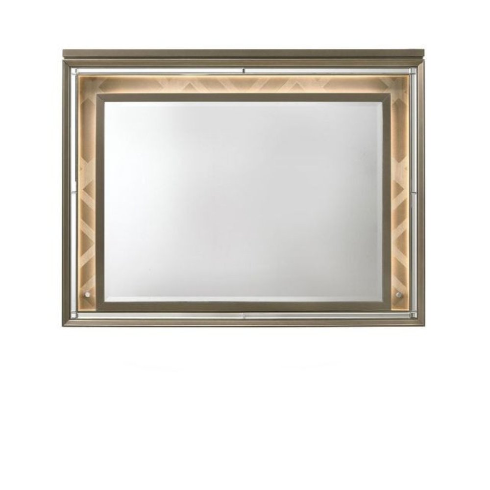 37" Champagne Lighted Wood Framed Mounted Dresser Mirror