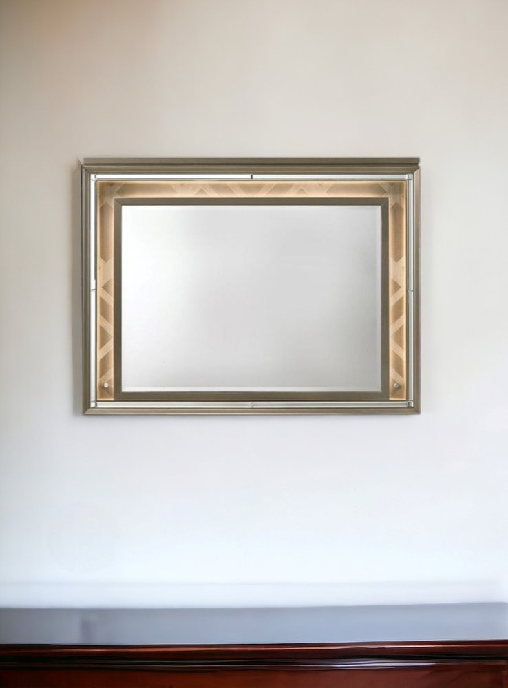 37" Champagne Lighted Wood Framed Mounted Dresser Mirror