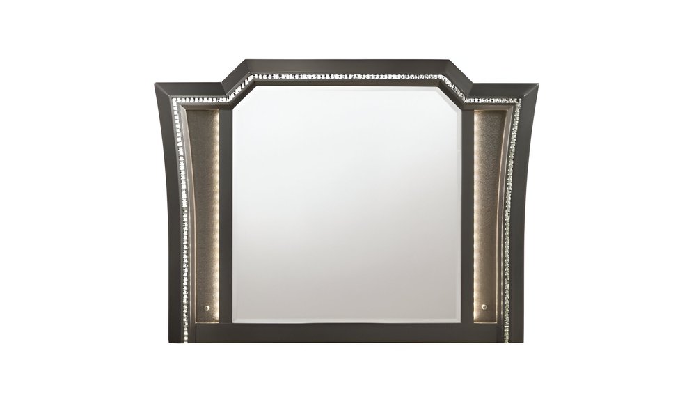 38" Gunmetal Lighted Abstract Wood Framed Mounted Dresser Mirror