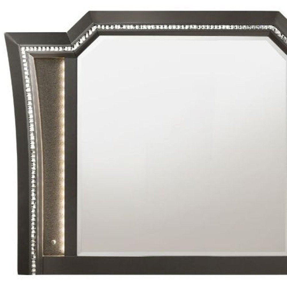38" Gunmetal Lighted Abstract Wood Framed Mounted Dresser Mirror