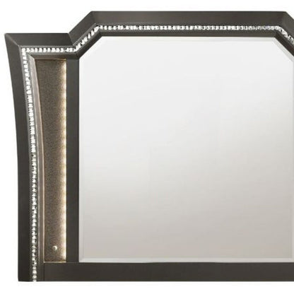 38" Gunmetal Lighted Abstract Wood Framed Mounted Dresser Mirror
