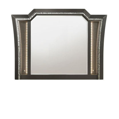 38" Gunmetal Lighted Abstract Wood Framed Mounted Dresser Mirror