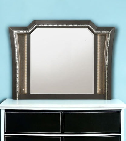 38" Gunmetal Lighted Abstract Wood Framed Mounted Dresser Mirror