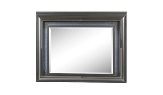 39" Gunmetal Lighted Wood Framed Mounted Dresser Mirror