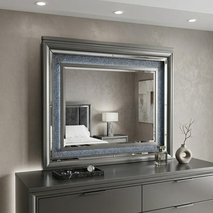 39" Gunmetal Lighted Wood Framed Mounted Dresser Mirror