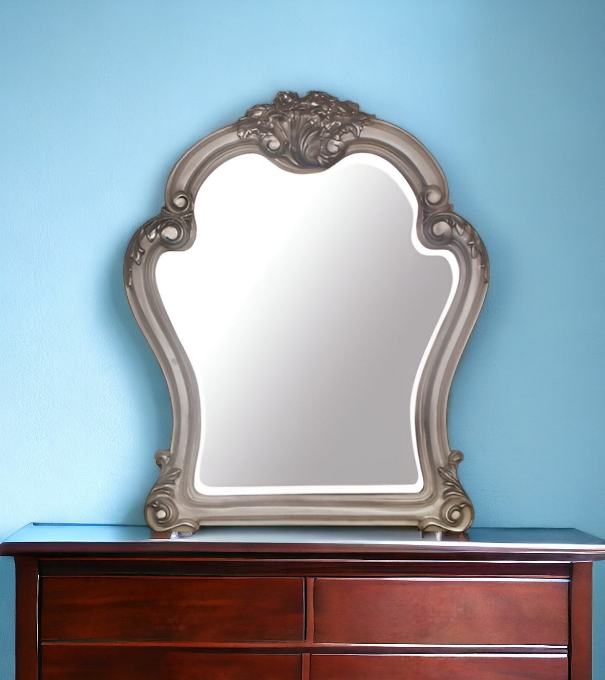 46" Vintage Bone White Irregular Dresser Mirror