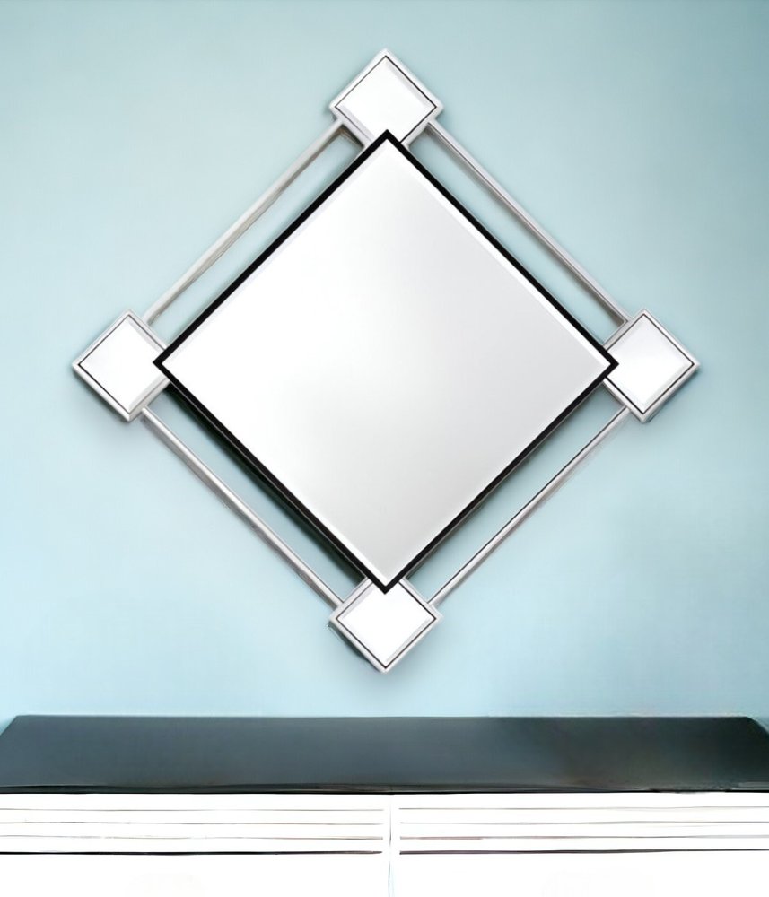 45" Gray And Black Abstract Metal Framed Accent Mirror