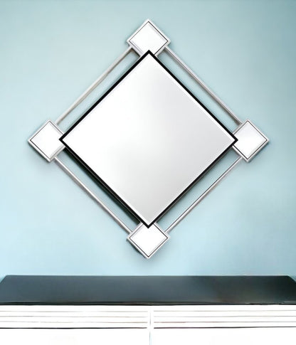 45" Gray And Black Abstract Metal Framed Accent Mirror