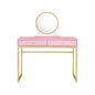 42" Gold And Pink Wood Vanity Table With Mirror And Two Drawers