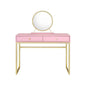 42" Gold And Pink Wood Vanity Table With Mirror And Two Drawers