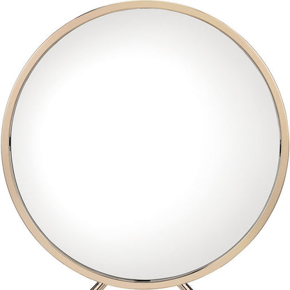 Set of Two Gold Metal And Faux Leather Round Freestanding Makeup Mirror And Stool
