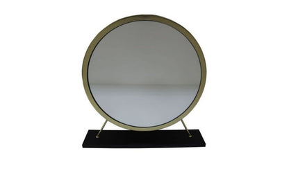 Set of Two Gold Black and White Metal And Faux Fur Freestanding Makeup Mirror And Stool