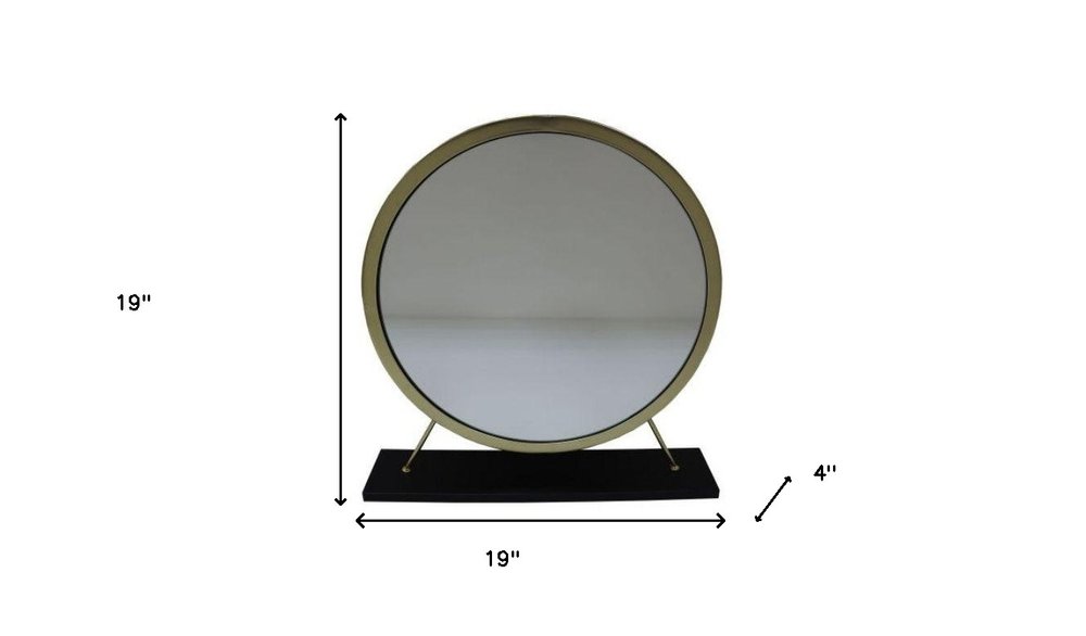 19" Brass Round Metal Framed Freestanding Mirror