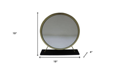 Set of Two Gold Black and White Metal And Faux Fur Freestanding Makeup Mirror And Stool