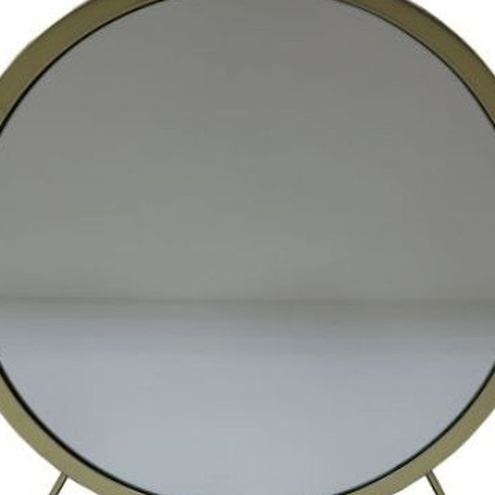 Set of Two Gold Black and White Metal And Faux Fur Freestanding Makeup Mirror And Stool
