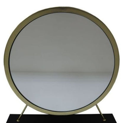 19" Faux Fur, Mirror, Black & Brass Finish Round Makeup Shaving Tabletop Mirror