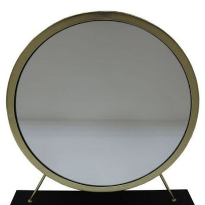 Set of Two Gold Black and White Metal And Faux Fur Freestanding Makeup Mirror And Stool