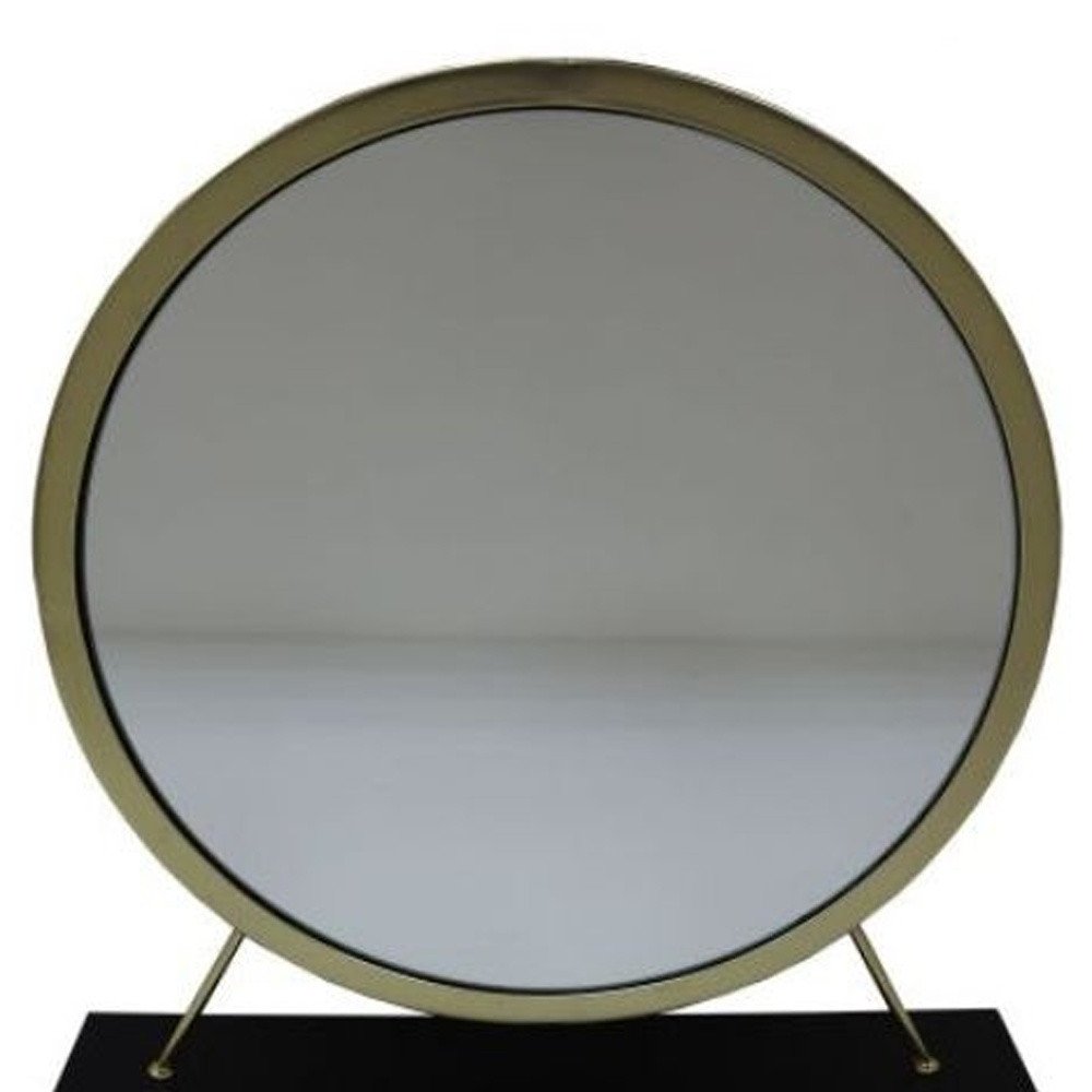 19" Brass Round Metal Framed Freestanding Mirror