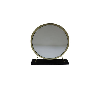 Set of Two Gold Black and White Metal And Faux Fur Freestanding Makeup Mirror And Stool