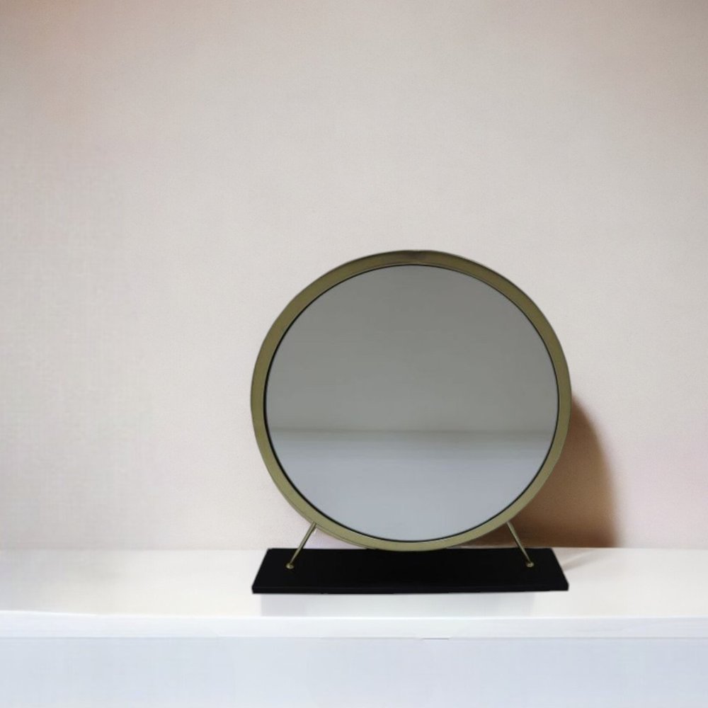 19" Brass Round Metal Framed Freestanding Mirror