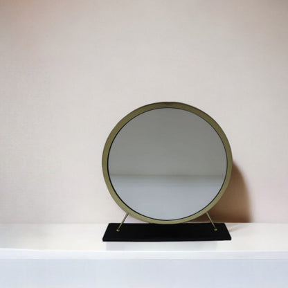 19" Brass Round Metal Framed Freestanding Mirror