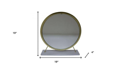 19" Brass Round Metal Framed Freestanding Mirror