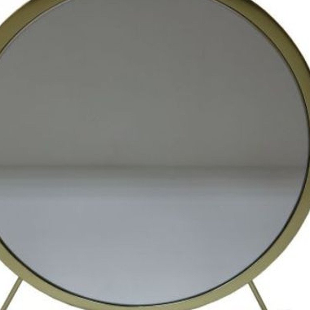 19" Brass Metal Round Freestanding Ornate Framed Makeup Shaving Tabletop Mirror
