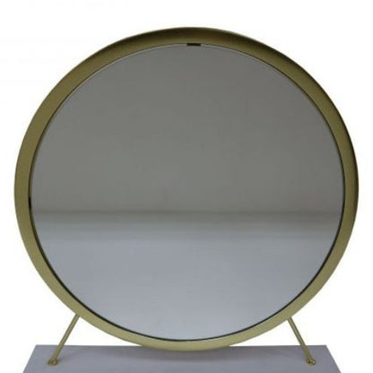 19" Brass Metal Round Freestanding Ornate Framed Makeup Shaving Tabletop Mirror
