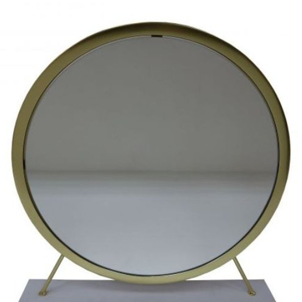 19" Brass Metal Round Freestanding Ornate Framed Makeup Shaving Tabletop Mirror