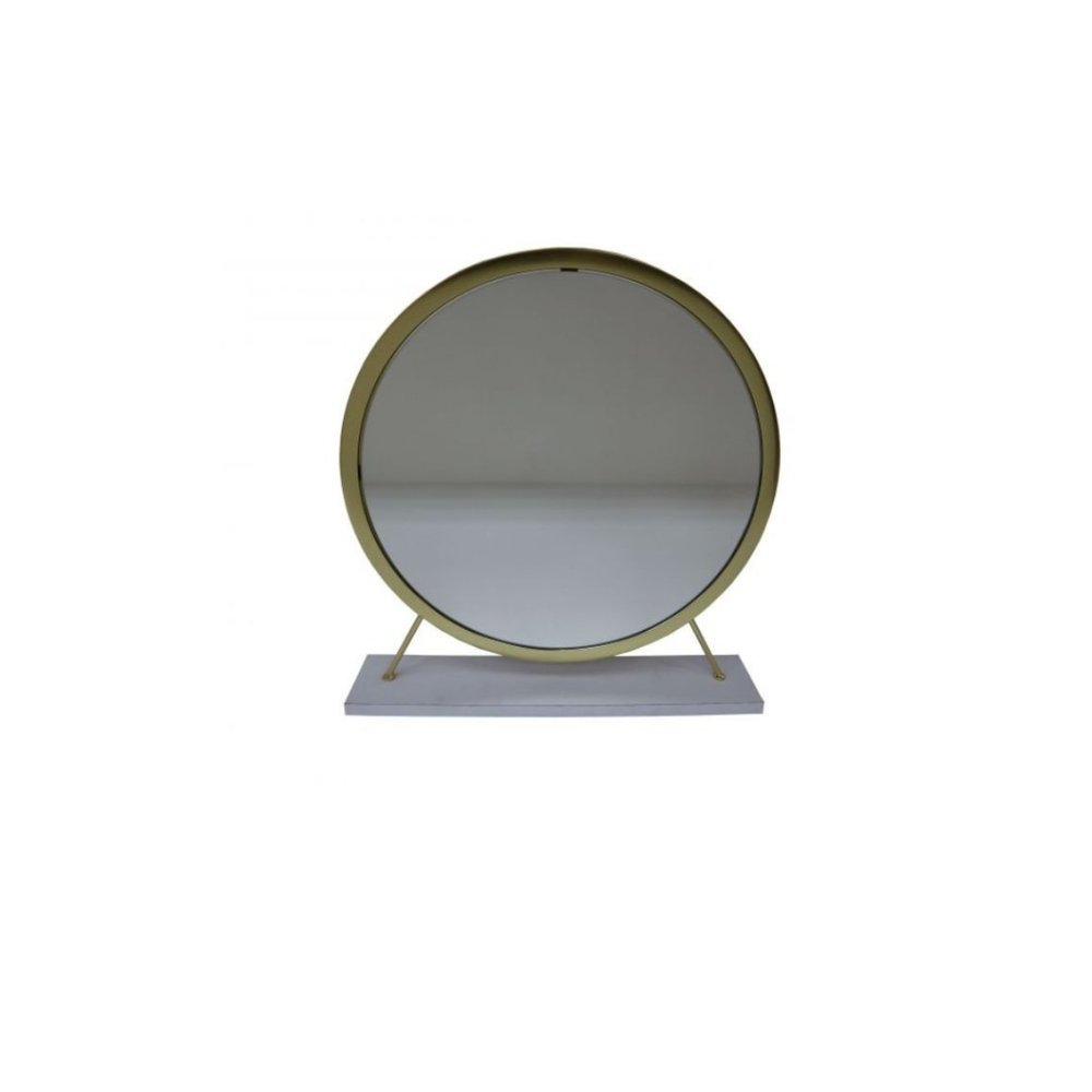 19" Brass Metal Round Freestanding Ornate Framed Makeup Shaving Tabletop Mirror