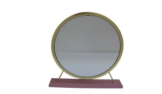19" Brass Metal Round Freestanding Ornate Framed Makeup Shaving Tabletop Mirror