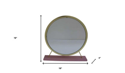 19" Faux Fur, Mirror, Pink & Gold Finish Round Makeup Shaving Tabletop Mirror