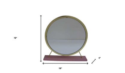 19" Brass Metal Round Freestanding Ornate Framed Makeup Shaving Tabletop Mirror