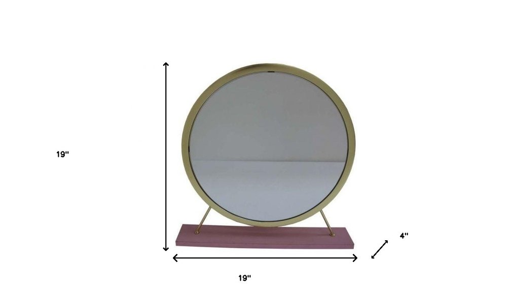 19" Brass Round Metal Framed Freestanding Mirror