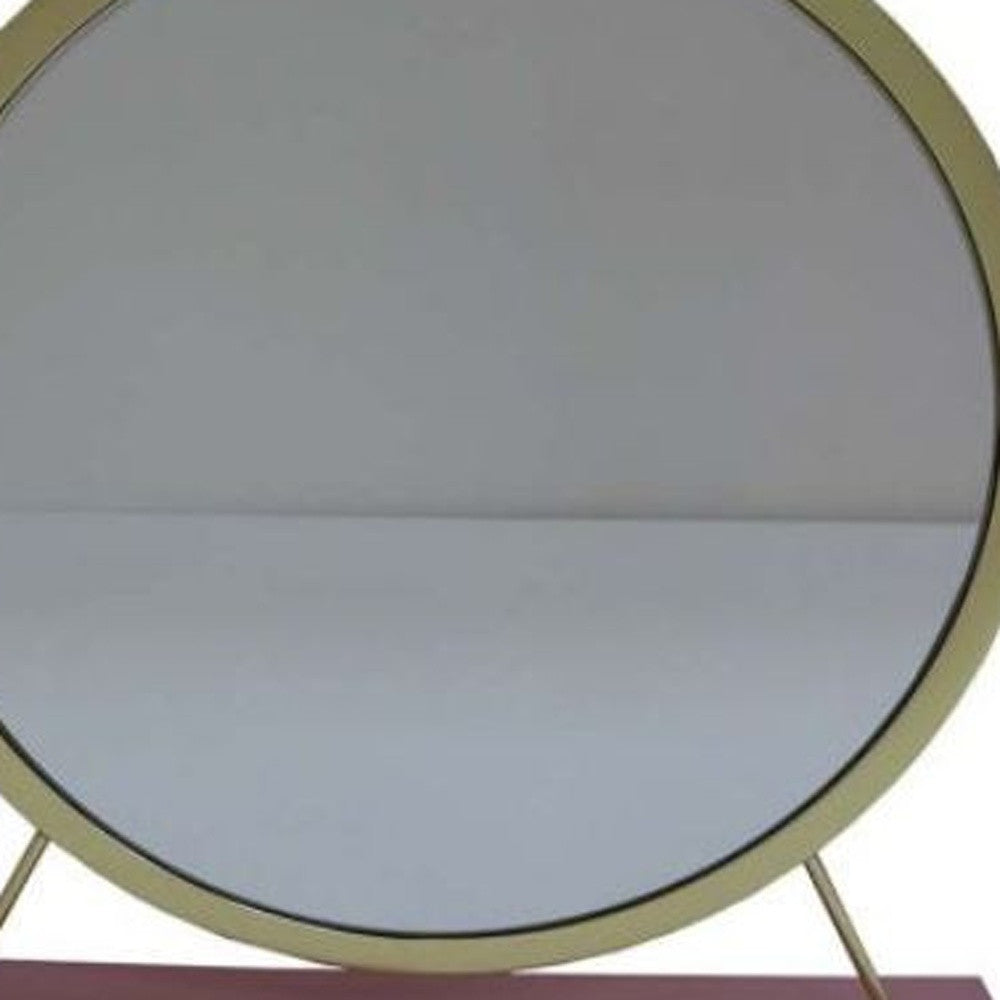 19" Faux Fur, Mirror, Pink & Gold Finish Round Makeup Shaving Tabletop Mirror