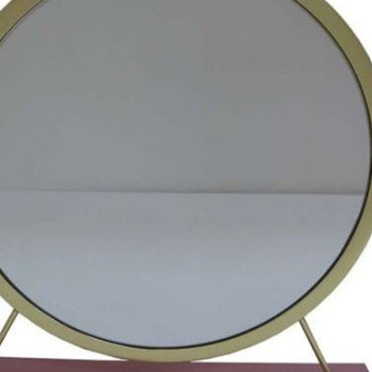 19" Brass Metal Round Freestanding Ornate Framed Makeup Shaving Tabletop Mirror