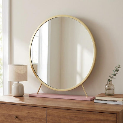 19" Brass Metal Round Freestanding Ornate Framed Makeup Shaving Tabletop Mirror