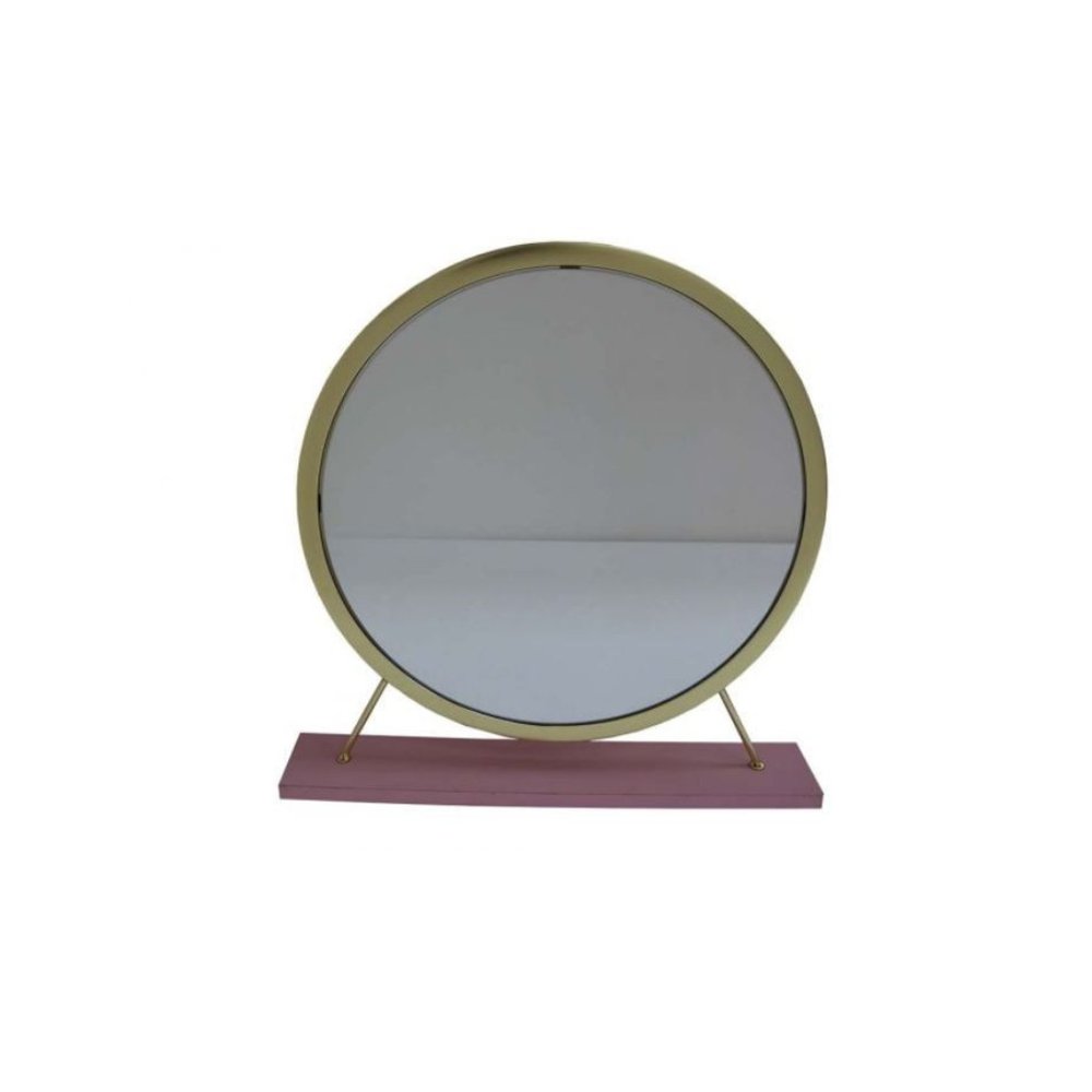 19" Brass Metal Round Freestanding Ornate Framed Makeup Shaving Tabletop Mirror