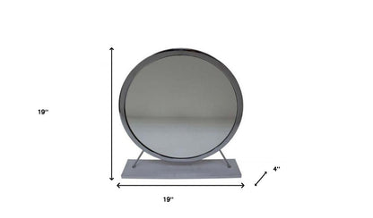 19" Gray Metal Round Freestanding Ornate Framed Makeup Shaving Tabletop Mirror