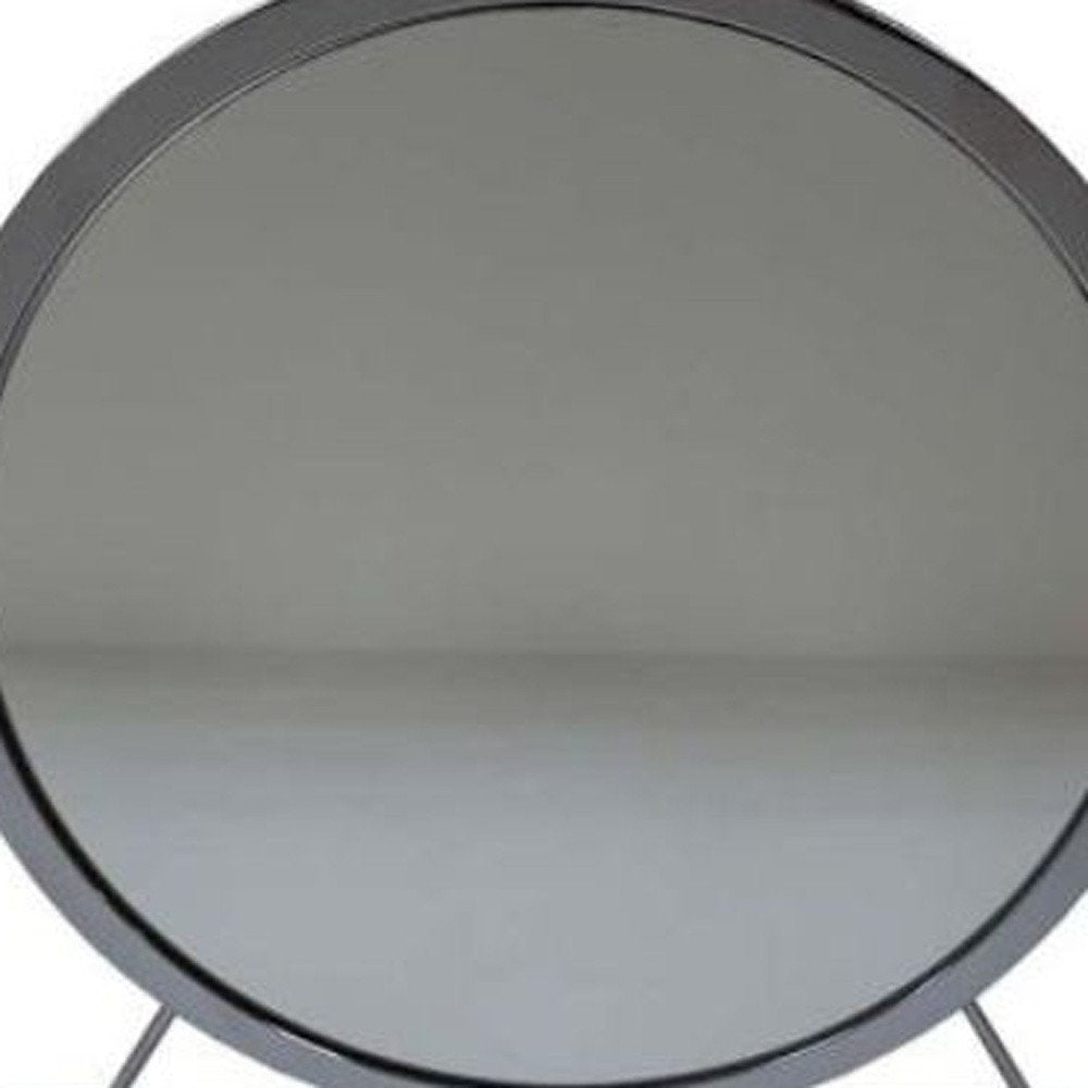 19" Gray Metal Round Freestanding Ornate Framed Makeup Shaving Tabletop Mirror