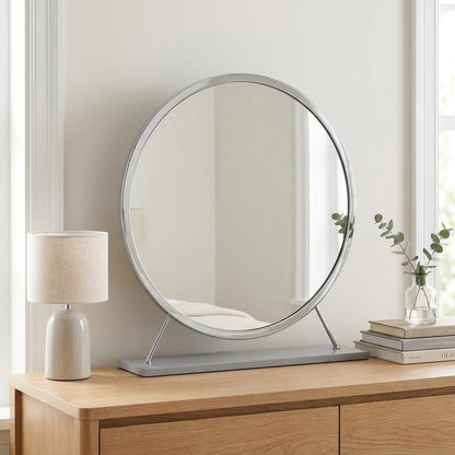19" Gray Metal Round Freestanding Ornate Framed Makeup Shaving Tabletop Mirror