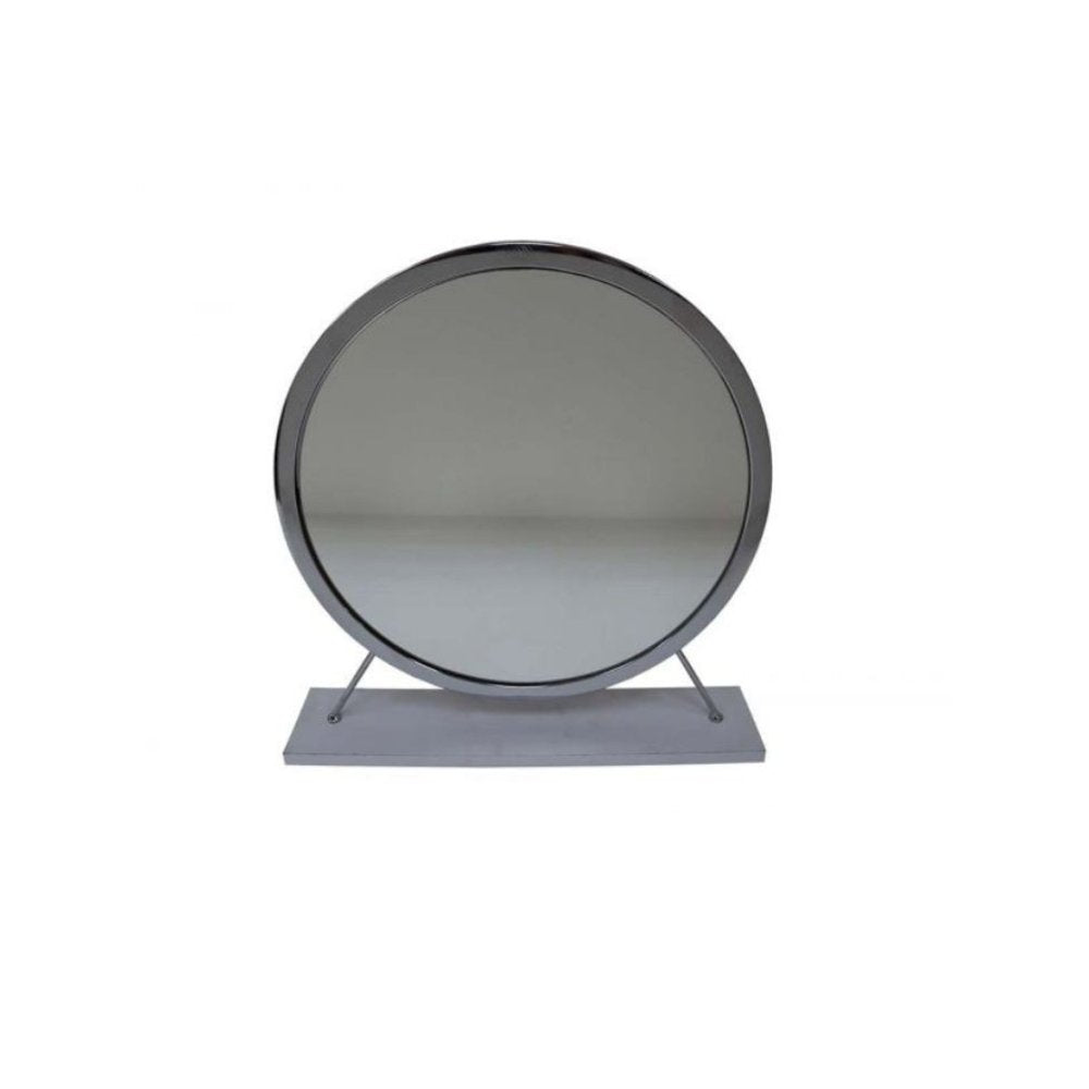 19" Gray Metal Round Freestanding Ornate Framed Makeup Shaving Tabletop Mirror