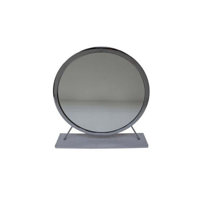 19" Gray Metal Round Freestanding Ornate Framed Makeup Shaving Tabletop Mirror