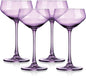 Set of Four Purple Crystal Shallow Bowl Stemmed Coupe