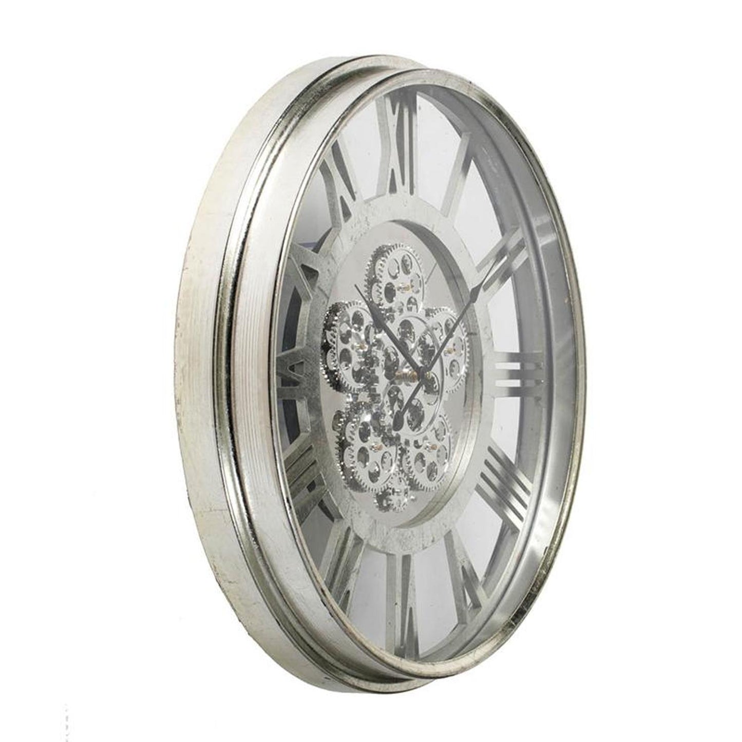 21" Circle Silver Metal and Glass Analog Exposed Gear Wall Clock