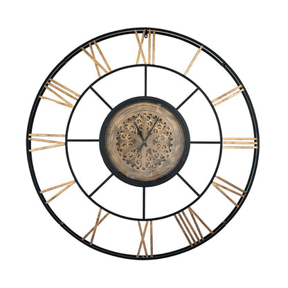 56" Circle Copper Metal and Glass Analog Exposed Gear Wall Clock