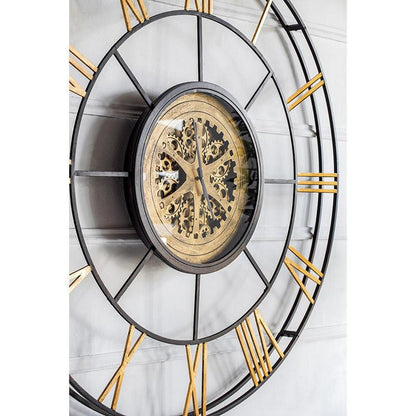 56" Circle Copper Metal and Glass Analog Exposed Gear Wall Clock