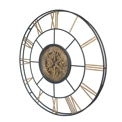 56" Circle Copper Metal and Glass Analog Exposed Gear Wall Clock