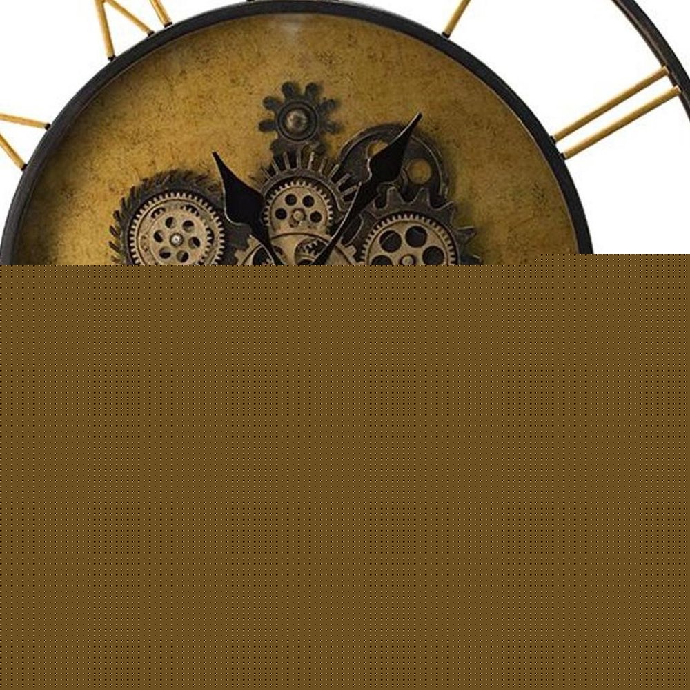 28" Circle Copper Metal and Glass Analog Exposed Gear Wall Clock